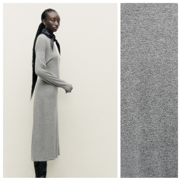 NWT. Zara Gray Wool Blend Knit Buttoned Multi-positional Midi Dress. Size L. - Picture 3 of 15